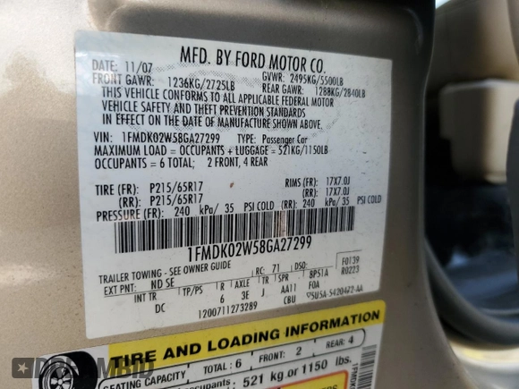 2008 Ford Taurus X SEL z VIN 1FMDK02W58GA27299, wystawiony jako Copart lot #54070345 z przebiegiem 82 629 mil mil oraz Szkoda całkowita • Salvage title. Historia ofert i sprzedaży dostępna na DreamBid. Obrazek 13.