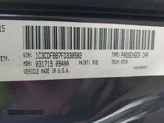 2015 Dodge Dart SXT with VIN 1C3CDFBB7FD330582, listed as a IAAI auction lot 42521185 with 108,444 mi miles and . Bid and sale history available at DreamBid. Image 9.