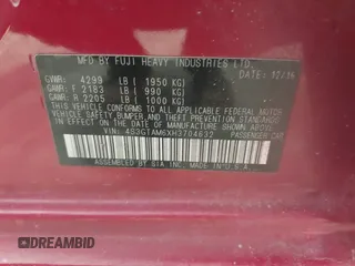 2017 Subaru Impreza Special Sports z VIN 4S3GTAM6XH3704632, wystawiony jako IAAI lot #41486539 z przebiegiem 78 888 mil mil oraz . Historia ofert i sprzedaży dostępna na DreamBid. Obrazek 9.