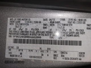 2013 Ford Escape SE with VIN 1FMCU9G99DUA02866, listed as a IAAI auction lot 42087543 with 260,585 mi miles. Bid and sale history available at carsss.com. Image 9.