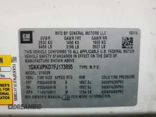2015 GMC Acadia SLE with VIN 1GKKVPKD7FJ173895, listed as a Copart auction lot 54146555 with 155,845 mi miles and Salvage title. Bid and sale history available at DreamBid. Image 13.