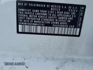 2024 Volkswagen Jetta Sport z VIN 3VWBM7BU5RM047747, wystawiony jako Copart lot #87579515 z przebiegiem 4 289 mil mil oraz Szkoda całkowita • Salvage title. Historia ofert i sprzedaży dostępna na DreamBid. Obrazek 13.