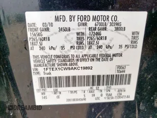2010 Ford F-150 XL with VIN 1FTEX1CW9AKC19892, listed as a Copart auction lot 63343325 with 164,158 mi miles and Salvage title. Bid and sale history available at DreamBid. Image 12.