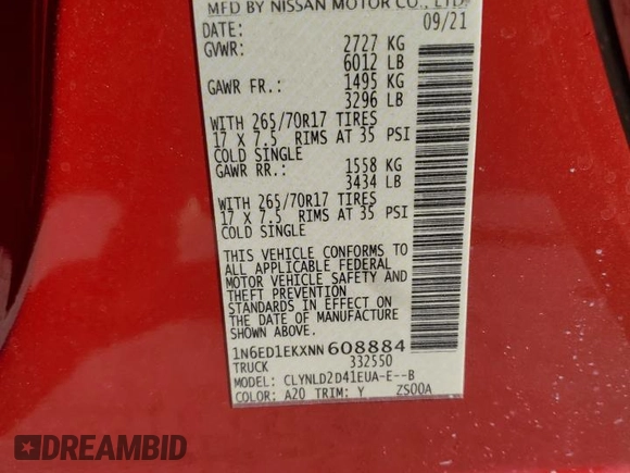 2022 Nissan Frontier S with VIN 1N6ED1EKXNN608884, listed as a Copart auction lot 67352904 with 11,132 mi miles and Salvage Title. Bid and sale history available at carsss.com. Image 12.