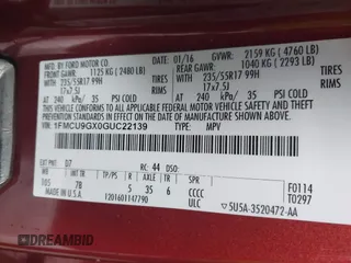 2016 Ford Escape SE z VIN 1FMCU9GX0GUC22139, wystawiony jako IAAI lot #42264326 z przebiegiem 136 650 mil mil oraz . Historia ofert i sprzedaży dostępna na DreamBid. Obrazek 9.