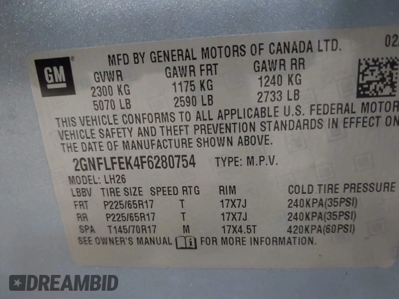2015 Chevrolet Equinox LT with VIN 2GNFLFEK4F6280754, listed as a IAAI auction lot 41971412 with 90,640 mi miles and . Bid and sale history available at DreamBid. Image 9.