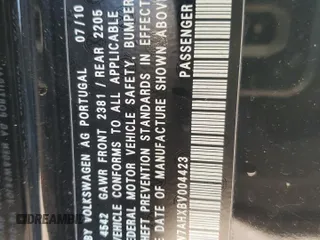 2011 Volkswagen Eos Komfort with VIN WVWBW7AHXBV004423, listed as a Copart auction lot 83606054 with 82,440 mi miles and Salvage Title. Bid and sale history available at DreamBid. Image 12.