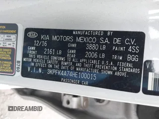 2017 Kia Forte LX with VIN 3KPFK4A74HE100015, listed as a IAAI auction lot 41894601 with 73,945 mi miles and . Bid and sale history available at carsss.com. Image 9.