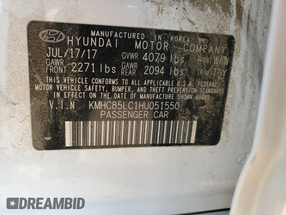 2017 Hyundai Ioniq Limited with VIN KMHC85LC1HU051550, listed as a Copart auction lot 55484925 with 140,752 mi miles and Salvage title. Bid and sale history available at DreamBid. Image 13.