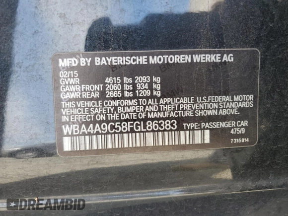 2015 BMW 4 Series 428i with VIN WBA4A9C58FGL86383, listed as a Copart auction lot 47140805 with 159,039 mi miles and Clean title. Bid and sale history available at DreamBid. Image 12.