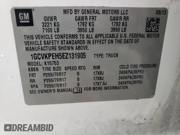 2014 Chevrolet Silverado 1500 Work Truck with VIN 1GCVKPEH5EZ131905, listed as a Copart auction lot 79894094 with 161,971 mi miles and Salvage Title. Bid and sale history available at DreamBid. Image 12.