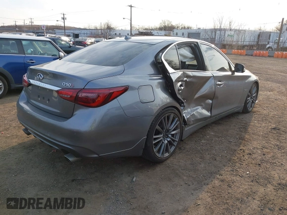 2019 Infiniti Q50 Red Sport 400 with VIN JN1FV7AP3KM760678, listed as a IAAI auction lot 41771176 with 31,562 mi miles and . Bid and sale history available at DreamBid. Image 4.