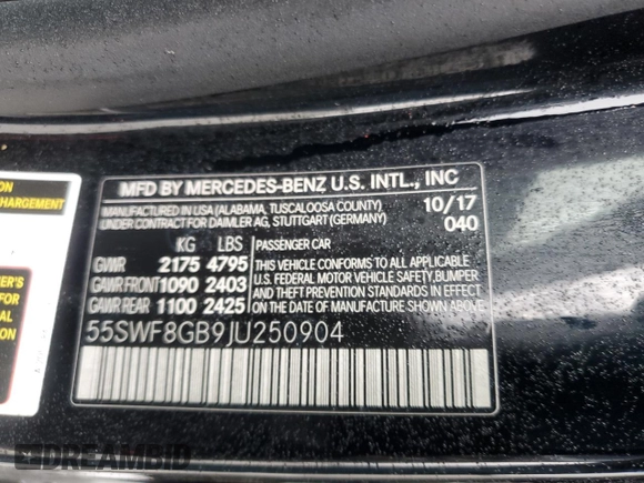 2018 Mercedes-Benz C 63 AMG with VIN 55SWF8GB9JU250904, listed as a Copart auction lot 51116445 with 88,023 mi miles and Clean title. Bid and sale history available at DreamBid. Image 12.