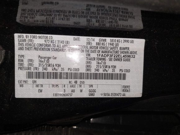 2014 Ford Focus SE with VIN 1FADP3F22EL459632, listed as a IAAI auction lot 42181017 with 154,389 mi miles and . Bid and sale history available at DreamBid. Image 9.