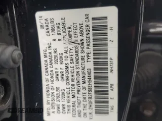 2014 Honda Civic EX-L with VIN 2HGFB2F98EH544403, listed as a Copart auction lot 51933625 with 168,926 mi miles and Salvage Title. Bid and sale history available at DreamBid. Image 14.
