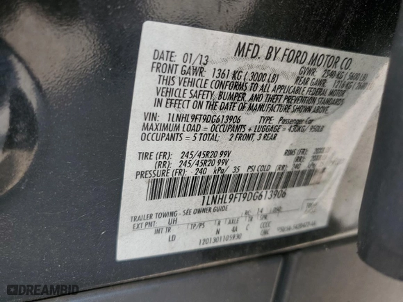 2013 Lincoln MKS EcoBoost with VIN 1LNHL9FT9DG613906, listed as a Copart auction lot 74219844 with 179,950 mi miles and Salvage Title. Bid and sale history available at carsss.com. Image 12.