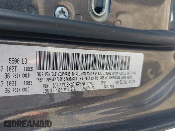 2019 Jeep Cherokee Latitude Plus with VIN 1C4PJMLBXKD162570, listed as a IAAI auction lot 41897313 with 142,110 mi miles. Bid and sale history available at carsss.com. Image 9.