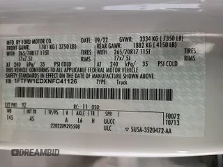 2022 Ford F-150 XL с VIN 1FTFW1EDXNFC41126, выставлен на аукционе IAAI как лот 42836555 с пробегом 53 539 миль миль и . История ставок и продаж доступна на DreamBid. Изображение 18.
