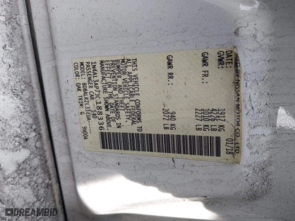 2018 Nissan Altima 2.5 SV with VIN 1N4AL3AP7JC188336, listed as a IAAI auction lot 41460697 with 158,008 mi miles. Bid and sale history available at carsss.com. Image 9.