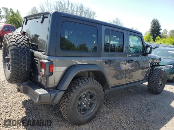 2024 Jeep Wrangler Willys with VIN 1C4PJXDG2RW300449, listed as a Copart auction lot 54367845 with 345 mi miles and Salvage title. Bid and sale history available at DreamBid. Image 3.