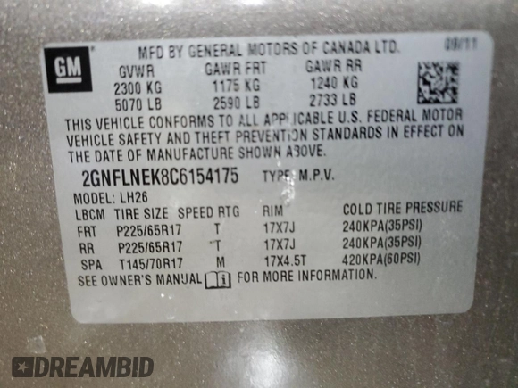 2012 Chevrolet Equinox LT w/2LT with VIN 2GNFLNEK8C6154175, listed as a Copart auction lot 43508445 with 200,405 mi miles and Salvage Title. Bid and sale history available at carsss.com. Image 15.
