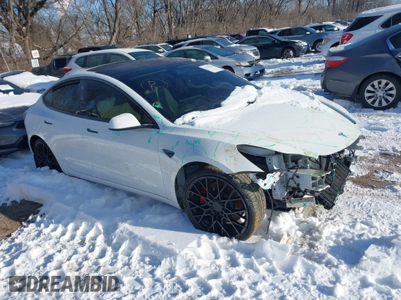 2021 Tesla Model 3 Performance with VIN 5YJ3E1EC1MF063445, listed as a IAAI auction lot 41293243 with 43,143 mi miles and . Bid and sale history available at DreamBid. Image 1.