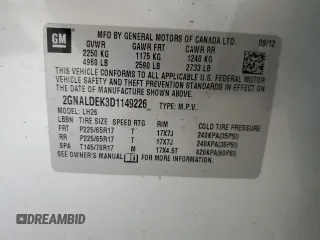 2013 Chevrolet Equinox LT with VIN 2GNALDEK3D1149226, listed as a Copart auction lot 56589695 with 125,535 mi miles and Clean Title. Bid and sale history available at DreamBid. Image 13.