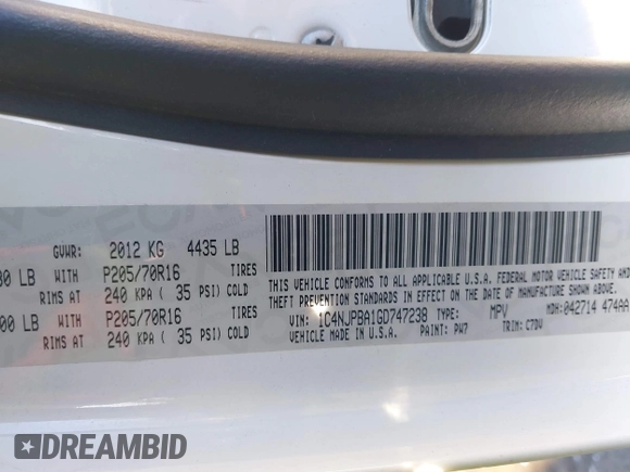 2016 Jeep Patriot Sport with VIN 1C4NJPBA1GD747238, listed as a IAAI auction lot 41417746 with 172,001 mi miles and . Bid and sale history available at carsss.com. Image 9.