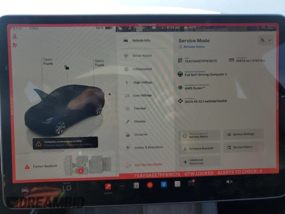 2023 Tesla Model Y Long Range with VIN 7SAYGAEE7PF619170, listed as a Copart auction lot 47647585 with 35,674 mi miles and Salvage Title. Bid and sale history available at DreamBid. Image 9.