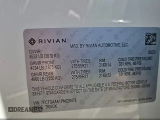 2023 Rivian R1T Adventure z VIN 7FCTGAAA1PN020478, wystawiony jako IAAI lot #42361936 z przebiegiem 443 mil mil oraz . Historia ofert i sprzedaży dostępna na DreamBid. Obrazek 9.