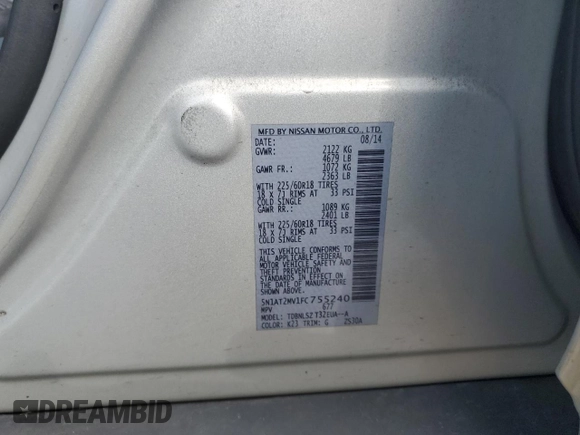 2015 Nissan Rogue SL z VIN 5N1AT2MV1FC755240, wystawiony jako Copart lot #57154935 z przebiegiem 139 975 mil mil oraz Szkoda całkowita • Salvage title. Historia ofert i sprzedaży dostępna na DreamBid. Obrazek 13.