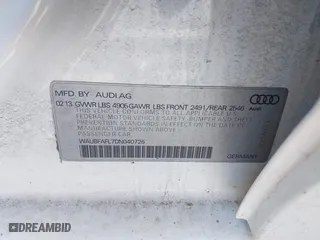 2013 Audi A4 Premium with VIN WAUBFAFL7DN040726, listed as a IAAI auction lot 41816718 with 115,661 mi miles. Bid and sale history available at carsss.com. Image 9.
