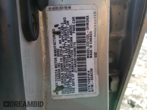 2003 Toyota Matrix Std with VIN 2T1KR32E13C090715, listed as a Copart auction lot 46112525 with 184,186 mi miles and Salvage Title. Bid and sale history available at DreamBid. Image 12.