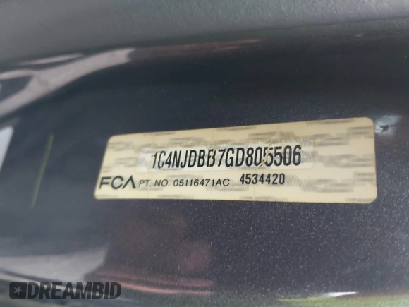 2016 Jeep Compass Sport с VIN 1C4NJDBB7GD805506, выставлен на аукционе IAAI как лот 41989647 с пробегом 160 291 миль миль и . История ставок и продаж доступна на DreamBid. Изображение 9.