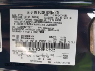 2021 Ford Mustang GT with VIN 1FA6P8CF4M5128552, listed as a IAAI auction lot 41455396 with 41,715 mi miles. Bid and sale history available at carsss.com. Image 9.