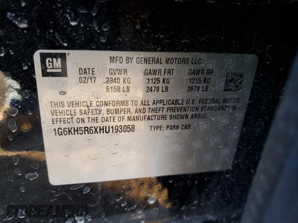 2017 Cadillac CT6 Premium Luxury AWD with VIN 1G6KH5R6XHU193058, listed as a Copart auction lot 43237085 with 70,253 mi miles and Salvage title. Bid and sale history available at DreamBid. Image 12.