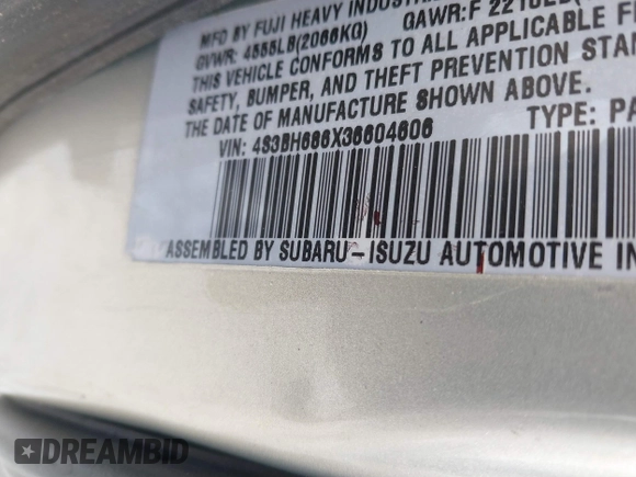 2004 Subaru Legacy Outback L.L. Bean с VIN 4S3BH806547637726, выставлен на аукционе IAAI как лот 41595201 с пробегом 204 828 миль миль и . История ставок и продаж доступна на DreamBid. Изображение 9.