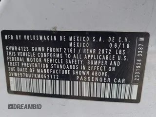 2019 Volkswagen Jetta SEL с VIN 3VWE57BU7KM052772, выставлен на аукционе IAAI как лот 42363391 с пробегом 108 824 миль миль и . История ставок и продаж доступна на DreamBid. Изображение 9.