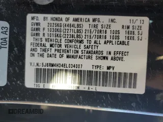 2014 Honda CR-V LX with VIN 5J6RM4H34EL034007, listed as a Copart auction lot 45872325 with 187,444 mi miles and Salvage Title. Bid and sale history available at DreamBid. Image 13.