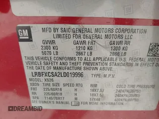 2020 Buick Envision Essence with VIN LRBFXCSA2LD019996, listed as a IAAI auction lot 41822093 with 112,829 mi miles and . Bid and sale history available at carsss.com. Image 9.