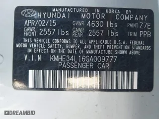 2016 Hyundai Sonata Hybrid Limited with VIN KMHE34L16GA009777, listed as a IAAI auction lot 41852137 with 79,589 mi miles. Bid and sale history available at carsss.com. Image 9.