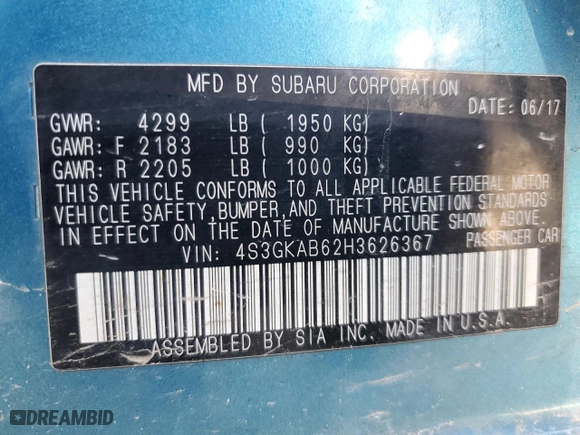 2017 Subaru Impreza Premium with VIN 4S3GKAB62H3626367, listed as a Copart auction lot 49391755 with 151,763 mi miles and Clean Title. Bid and sale history available at carsss.com. Image 13.