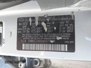 2010 Hyundai Santa Fe GLS z VIN 5NMSG3ABXAH377684, wystawiony jako IAAI lot #42238050 z przebiegiem Nie podano mil oraz . Historia ofert i sprzedaży dostępna na DreamBid. Obrazek 9.