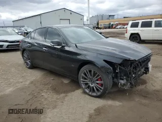 2021 Infiniti Q50 Red Sport 400 with VIN JN1FV7DR2MM880827, listed as a Copart auction lot 52089525 with 38,718 mi miles and Salvage title. Bid and sale history available at DreamBid. Image 4.