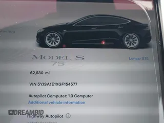 2016 Tesla Model S 70 with VIN 5YJSA1E1XGF154577, listed as a IAAI auction lot 41778697 with 62,630 mi miles and . Bid and sale history available at DreamBid. Image 7.