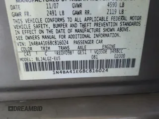 2008 Nissan Maxima 3.5 SE with VIN 1N4BA41E68C816024, listed as a Copart auction lot 76537754 with 160,385 mi miles and Salvage Title. Bid and sale history available at carsss.com. Image 12.