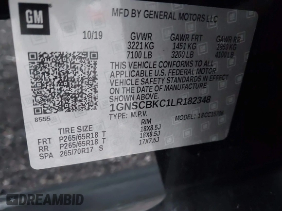 2020 Chevrolet Tahoe LT с VIN 1GNSCBKC1LR182348, выставлен на аукционе IAAI как лот 42321890 с пробегом 72 452 миль миль и . История ставок и продаж доступна на DreamBid. Изображение 9.
