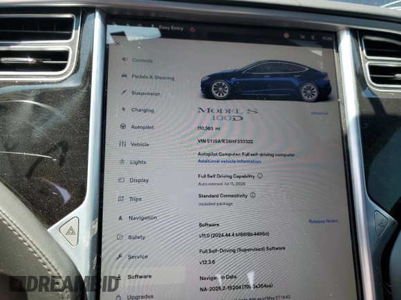 2017 Tesla Model S 100D с VIN 5YJSA1E28HF233322, выставлен на аукционе Copart как лот 62357925 с пробегом 110 383 миль миль и Списание • Salvage title. История ставок и продаж доступна на DreamBid. Изображение 9.