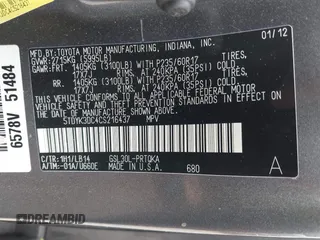 2012 Toyota Sienna XLE AAS with VIN 5TDYK3DC4CS216437, listed as a IAAI auction lot 42550624 with 253,123 mi miles and . Bid and sale history available at DreamBid. Image 9.