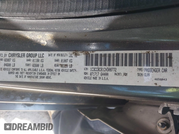 2012 Chrysler 200 Limited with VIN 1C3CCBCB1CN308772, listed as a IAAI auction lot 42187662 with 243,483 mi miles and . Bid and sale history available at DreamBid. Image 9.